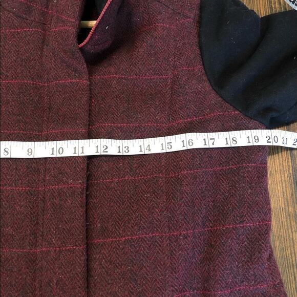 Prana Wool Coat Womens Medium Plaid Convertible Black Herringbone Winter Warm - Picture 11 of 12